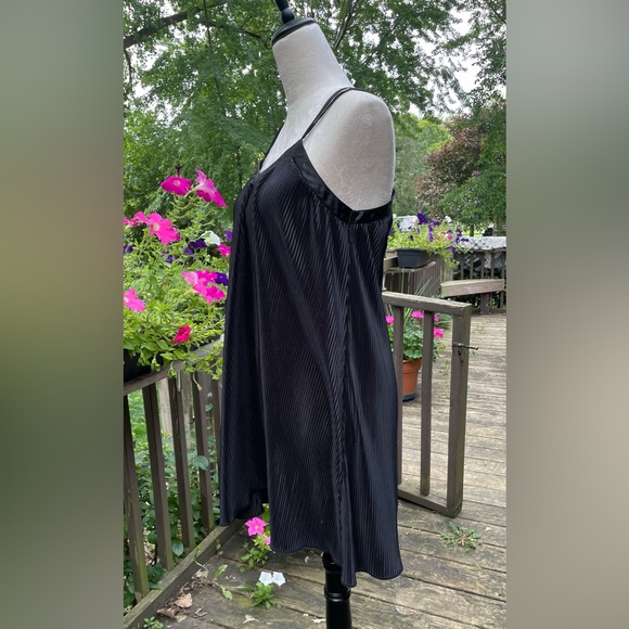 Black Satin Accordion Pleated Adonna Slip Dress Sz Small - Picture 2 of 7